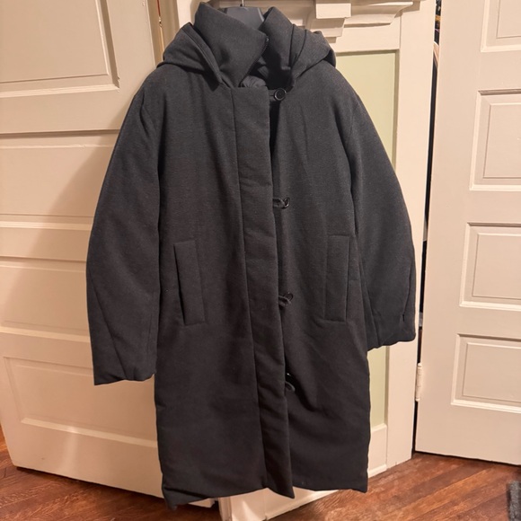 Last chance !NWT! Banana Republic Coal Black Flannel Long Puffer Coat - Medium - Picture 7 of 11